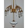 ANTICO LAMPADARIO OTTONE LIBERTY CARRUCOLA VETRO SOFFIATO MURANO HANGING LAMP  