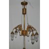 ANTICO LAMPADARIO OTTONE LIBERTY CARRUCOLA VETRO SOFFIATO MURANO HANGING LAMP  