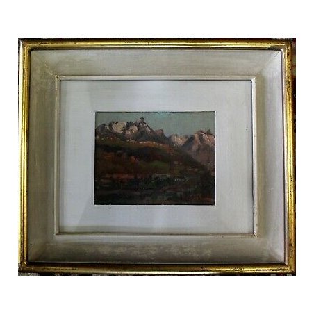 ANTICO QUADRO OLIO TAVOLA Pino Pessina Da Castanedo PAESAGGIO CRODO DOMODOSSOLA