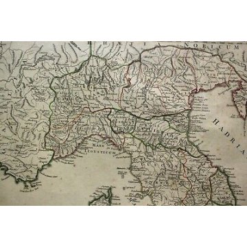 ANTICA CARTINA MAPPA GEOGRAFICA ITALIA 1751 FISICO-POLITICA REGIONI CORNICE
