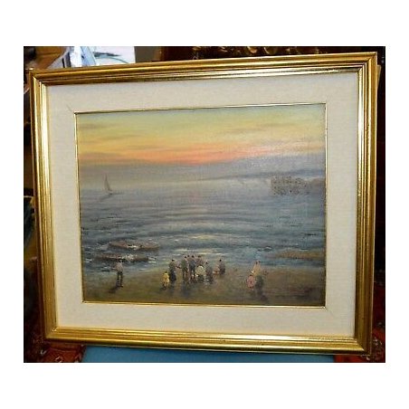 ANTICO QUADRO DIPINTO ALBA PESCATORI G. Morello OLIO TELA epoca 800 OLD PAINTING
