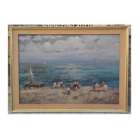 ANTICO QUADRO DIPINTO MARE SICILIANI F. Morello OLIO TELA epoca 800 OLD PAINTING