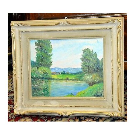 ANTICO QUADRO PAESAGGIO LAURENTI VARESE LAGO EPOCA DIPINTO TELA ANTICA CORNICE