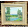 ANTICO QUADRO PAESAGGIO LAURENTI VARESE LAGO EPOCA DIPINTO TELA ANTICA CORNICE