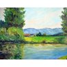 ANTICO QUADRO PAESAGGIO LAURENTI VARESE LAGO EPOCA DIPINTO TELA ANTICA CORNICE