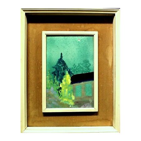 FORMELLA SU CORNICE DI LEGNO CERAMICA DESIGN E.Botta SOGGETTO ASTRATTO  EPOCA 