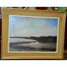 ANTICO QUADRO DIPINTO Giorgio Castagnaro 1976 PAESAGGIO Tramonto Fiume LAGUNA