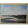 ANTICO QUADRO DIPINTO Giorgio Castagnaro 1976 PAESAGGIO Tramonto Fiume LAGUNA