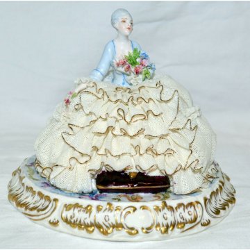 ANTICA SCULTURA CERAMICA PORCELLANA Luigi Fabris ANCORA ROSSA DAMA abito tulle 