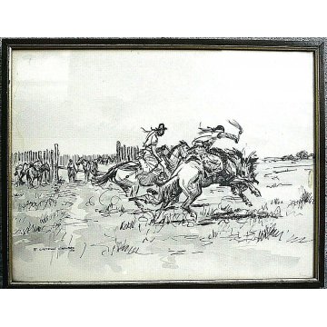 COPPIA QUADRO DIPINTO ACQUERELLO E. Castells Capurro GAUCHO COWBOY HORSES 1950