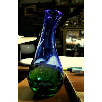 VASO a GOCCIA VETRO MURANO BICOLORE VERDE BLU GLASS VENICE MID CENTURY   