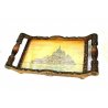 ANTICO VASSOIO PLATEAU TRAY LEGNO INTAGLIATO DIPINTO NORMANDIA Mt. St. Michel  