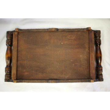 ANTICO VASSOIO PLATEAU TRAY LEGNO INTAGLIATO DIPINTO NORMANDIA Mt. St. Michel  