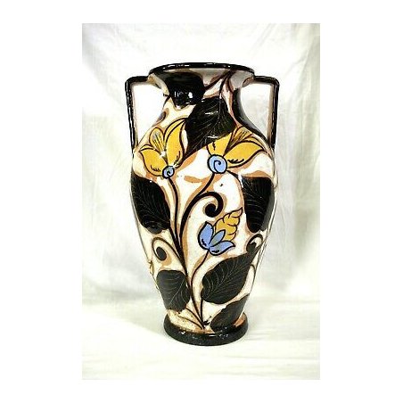ANTICO VASO BIANSATO ANFORA RBC Bini Carmignani Pisa MAIOLICA ART DECO H 35,5cm