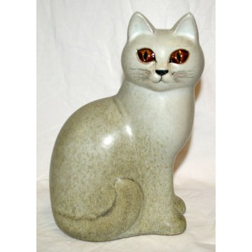 SCULTURA GATTO Lisa Larson Cat Grey GUSTAVBERGER STUDIO HAND Sweden 1975 CAT h21