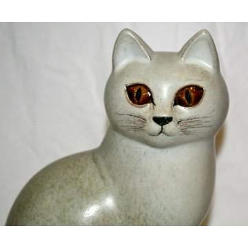 SCULTURA GATTO Lisa Larson Cat Grey GUSTAVBERGER STUDIO HAND Sweden 1975 CAT h21