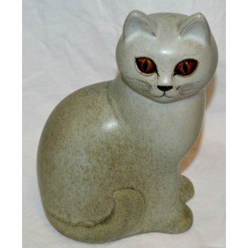 SCULTURA GATTO Lisa Larson Cat Grey GUSTAVBERGER STUDIO HAND Sweden 1975 CAT h21