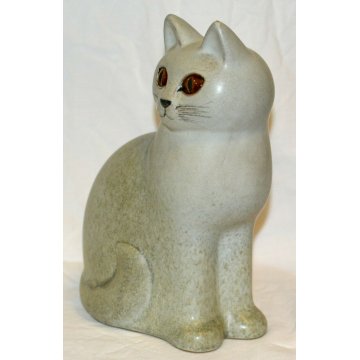 SCULTURA GATTO Lisa Larson Cat Grey GUSTAVBERGER STUDIO HAND Sweden 1975 CAT h21