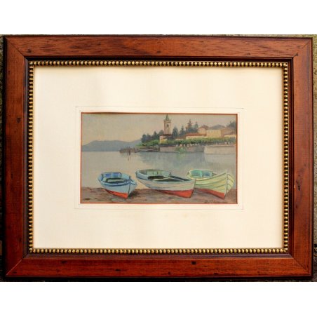 ANTICO QUADRO Aldo Dell'Acqua 1950 OLIO TAVOLA LAGO MAGGIORE LUNGOLAGO LESA