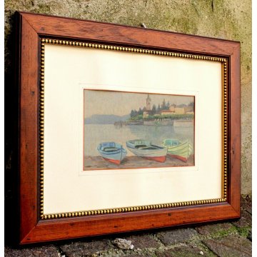 ANTICO QUADRO Aldo Dell'Acqua 1950 OLIO TAVOLA LAGO MAGGIORE LUNGOLAGO LESA