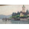 ANTICO QUADRO Aldo Dell'Acqua 1950 OLIO TAVOLA LAGO MAGGIORE LUNGOLAGO LESA
