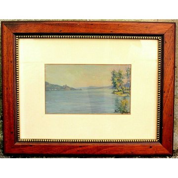 ANTICO QUADRO Aldo Dell'Acqua 1950 OLIO TAVOLA VEDUTA LAGO MAGGIORE DA SOLCIO 