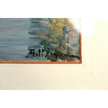 ANTICO QUADRO Aldo Dell'Acqua 1950 OLIO TAVOLA VEDUTA LAGO MAGGIORE DA SOLCIO 