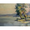 ANTICO QUADRO Aldo Dell'Acqua 1950 OLIO TAVOLA VEDUTA LAGO MAGGIORE DA SOLCIO 