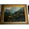 ANTICO GRANDE QUADRO OLIO TELA C.Coleman PAESAGGIO MONTANO MUCCHE PASCOLO BAITE 
