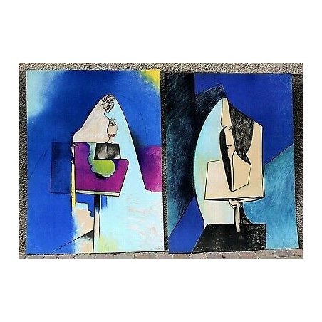 COPPIA LITOGRAFIA Max Kuatty COLORI FIRMATA RITRATTO ASTRATTO ARTE INFORMALE 900