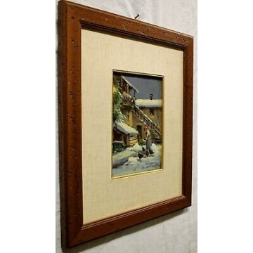 PICCOLO QUADRO C.Moiraghi OLIO TAVOLA PAESAGGIO CAMPAGNA NEVE CASCINA 1931