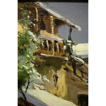 PICCOLO QUADRO C.Moiraghi OLIO TAVOLA PAESAGGIO CAMPAGNA NEVE CASCINA 1931