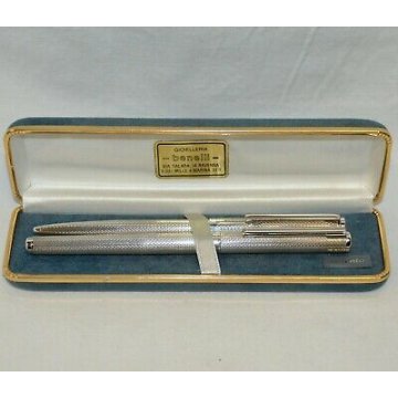 PARURE PENNA Stilografica & Sfera ARGENTO 925 NEW FOUNTAIN PEN + BALLPOINT PEN