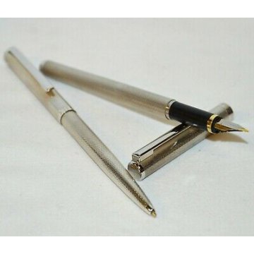 PARURE PENNA Stilografica & Sfera ARGENTO 925 NEW FOUNTAIN PEN + BALLPOINT PEN