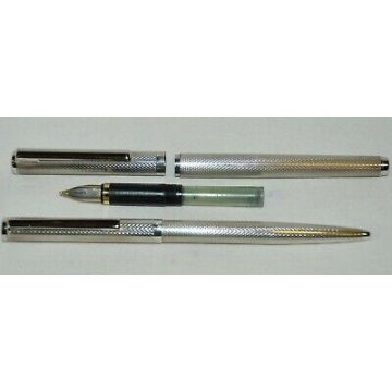 PARURE PENNA Stilografica & Sfera ARGENTO 925 NEW FOUNTAIN PEN + BALLPOINT PEN