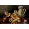 ANTICO QUADRO OLIO TAVOLA NATURA MORTA AUTUNNO FUNGHI PORCINI BROCCA '900 