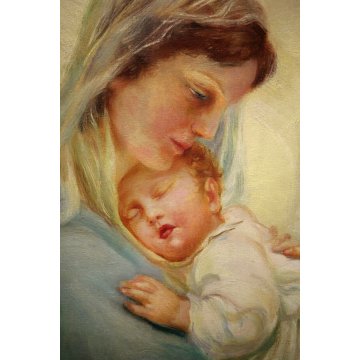 ANTICO DIPINTO G.Maldarelli OLIO TELA MADONNA GESU' BAMBINO NATIVITA' RELIGIOSO