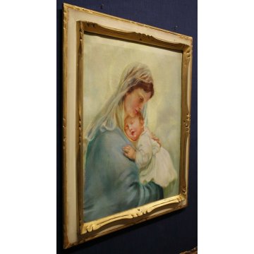 ANTICO DIPINTO G.Maldarelli OLIO TELA MADONNA GESU' BAMBINO NATIVITA' RELIGIOSO