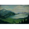 ANTICO QUADRO G. Maldarelli DIPINTO OLIO TAVOLA PAESAGGIO MONTAGNA LAGO EPOCA