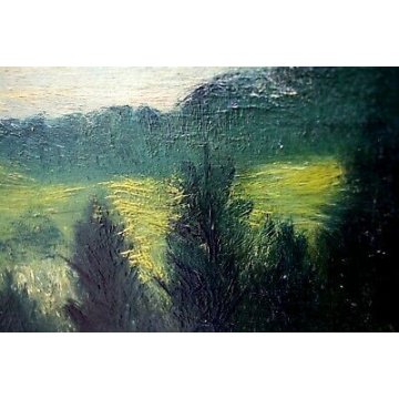 ANTICO QUADRO G. Maldarelli DIPINTO OLIO TAVOLA PAESAGGIO MONTAGNA LAGO EPOCA