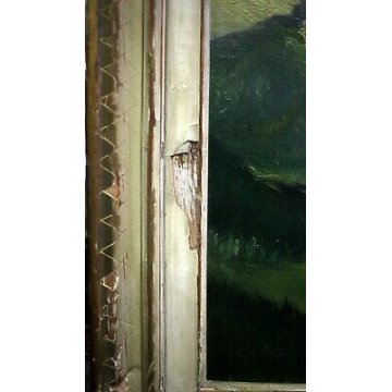 ANTICO QUADRO G. Maldarelli DIPINTO OLIO TAVOLA PAESAGGIO MONTAGNA LAGO EPOCA