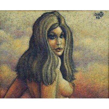 ANTICO QUADRO L. Caizzi DIPINTO OLIO TELA Belgirate 1984 NUDO DONNA FELLINIANA