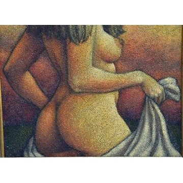 ANTICO QUADRO L. Caizzi DIPINTO OLIO TELA Belgirate 1984 NUDO DONNA FELLINIANA