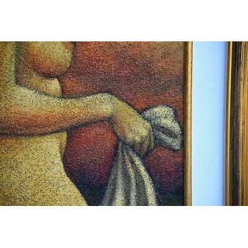 ANTICO QUADRO L. Caizzi DIPINTO OLIO TELA Belgirate 1984 NUDO DONNA FELLINIANA