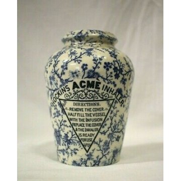 ANTICO INALATORE VASO CERAMICA ACME Hockins Inhaler BLU FLORAL DECORATIONS 1890