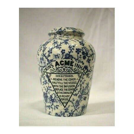 ANTICO INALATORE VASO CERAMICA ACME Hockins Inhaler BLU FLORAL DECORATIONS 1890