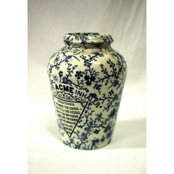 ANTICO INALATORE VASO CERAMICA ACME Hockins Inhaler BLU FLORAL DECORATIONS 1890