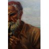 ANTICO DIPINTO G.Maldarelli OLIO TAVOLA RITRATTO PESCATORE MARINA PESCI PIPA 900