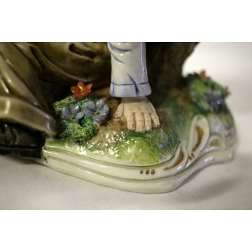 ANTICA CERAMICA Capodimonte Tiziano Galli FIGURA BIMBI INNAMORATI FUNGO ITALIA