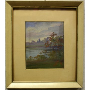 QUADRO DIPINTO OLIO BRISTOL Nicola Laurenti PAESAGGIO BRUGHIERA FIUME PRIMI '900